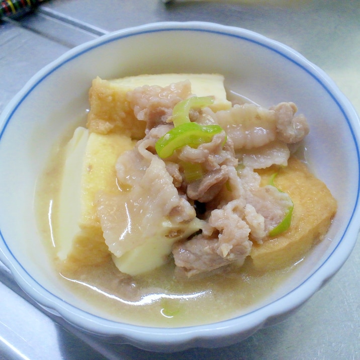 今日の献立にもう1品!厚揚げと豚肉の味噌煮込み